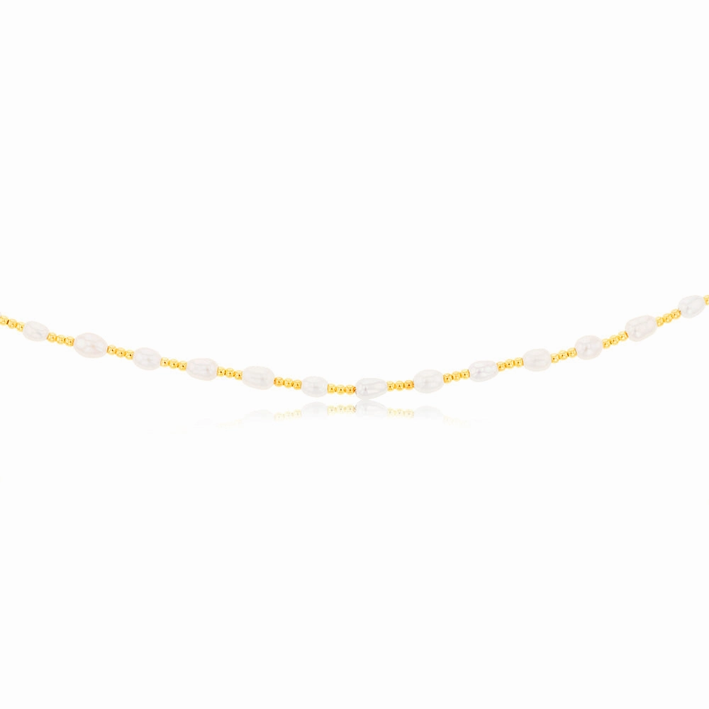 Sterling Silver Gold Plated Fresh Water Pearl And Gold Beads 40 3cm Chain
