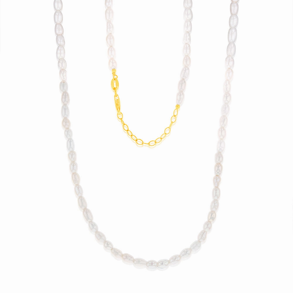 Sterling Silver Gold Plated Fresh Water Pearls 46 4cm Chain