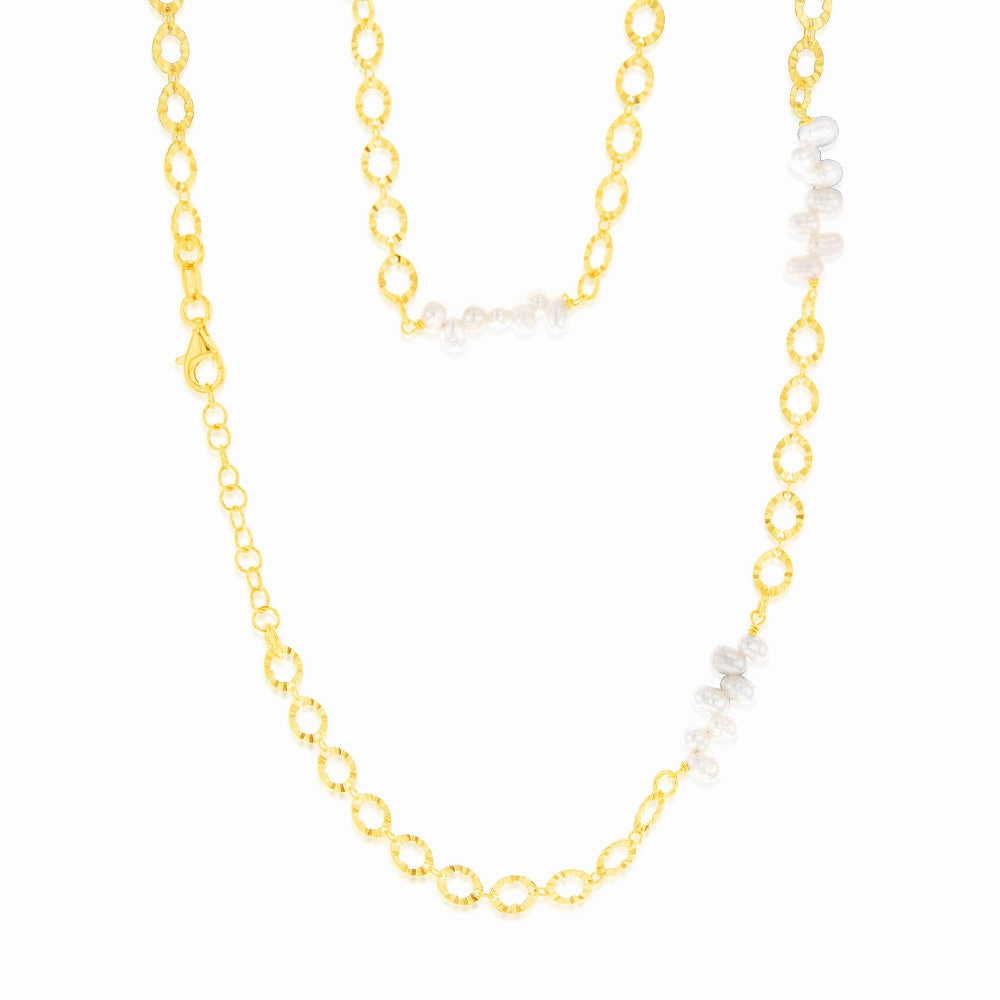 Sterling Silver Gold Plated Fresh Water Pearls And Fancy Links 42 3cm Chain
