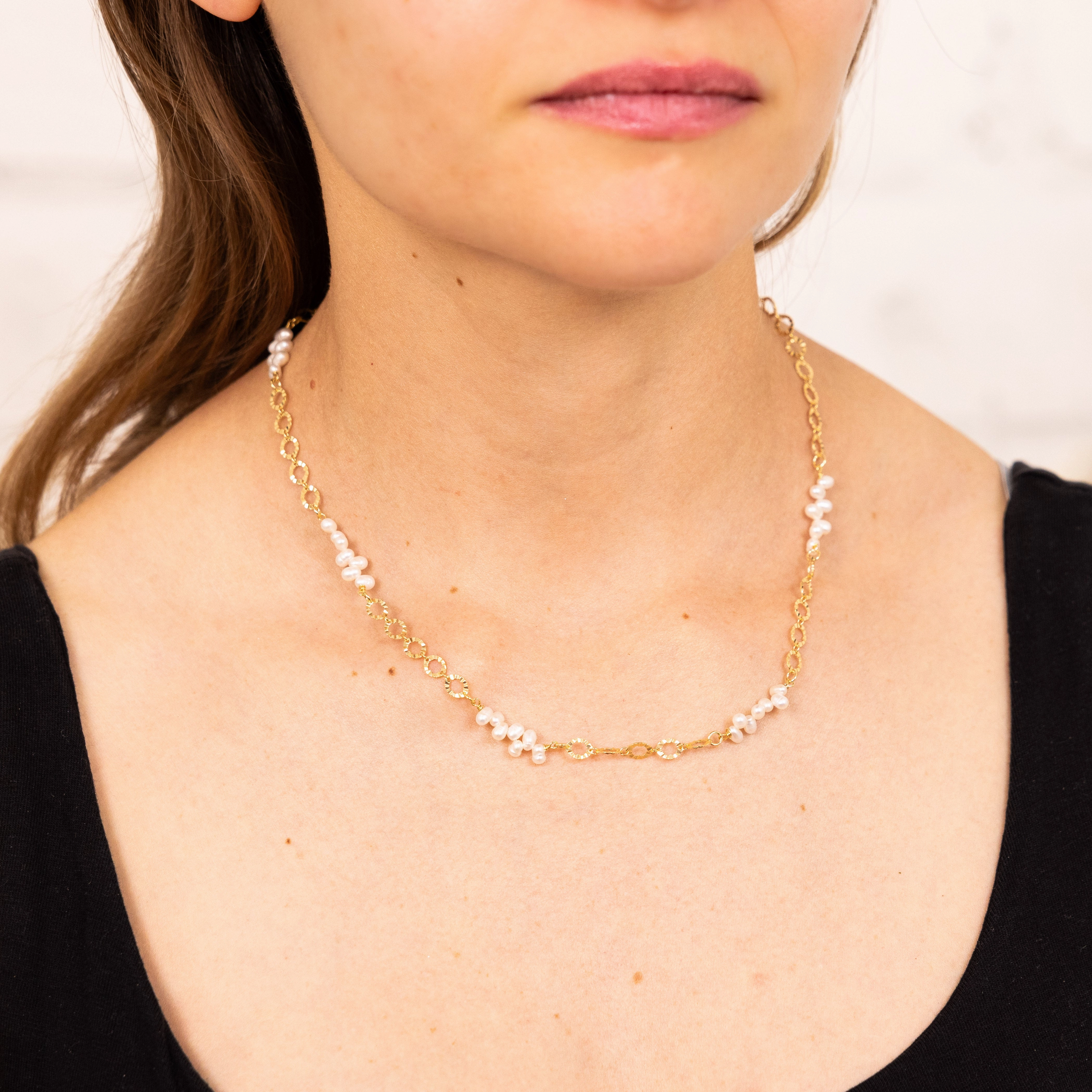 Sterling Silver Gold Plated Fresh Water Pearls And Fancy Links 42 3cm Chain