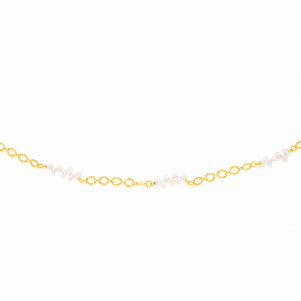 Sterling Silver Gold Plated Fresh Water Pearls And Fancy Links 42 3cm Chain