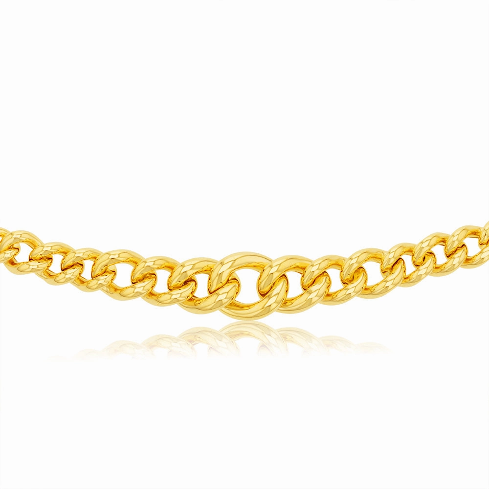 Sterling Silver Gold Plated Graduating Hollow 200- 320 Gauge Curb 45cm Chain