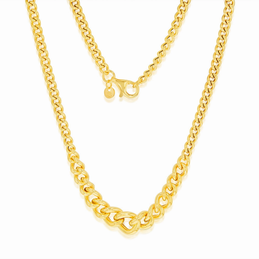 Sterling Silver Gold Plated Graduating Hollow 200- 320 Gauge Curb 45cm Chain