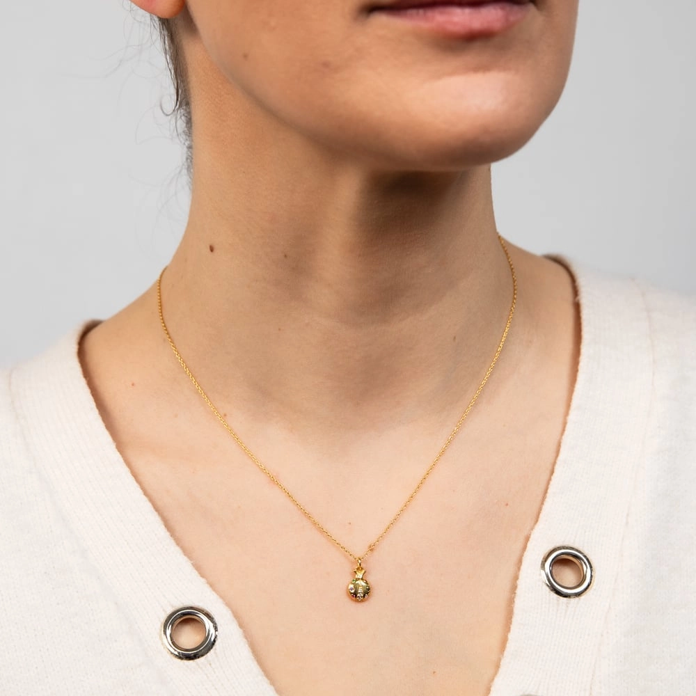 Sterling Silver Gold Plated Lady Bug Multi Color Zirconia Pendant With 45cm Chain
