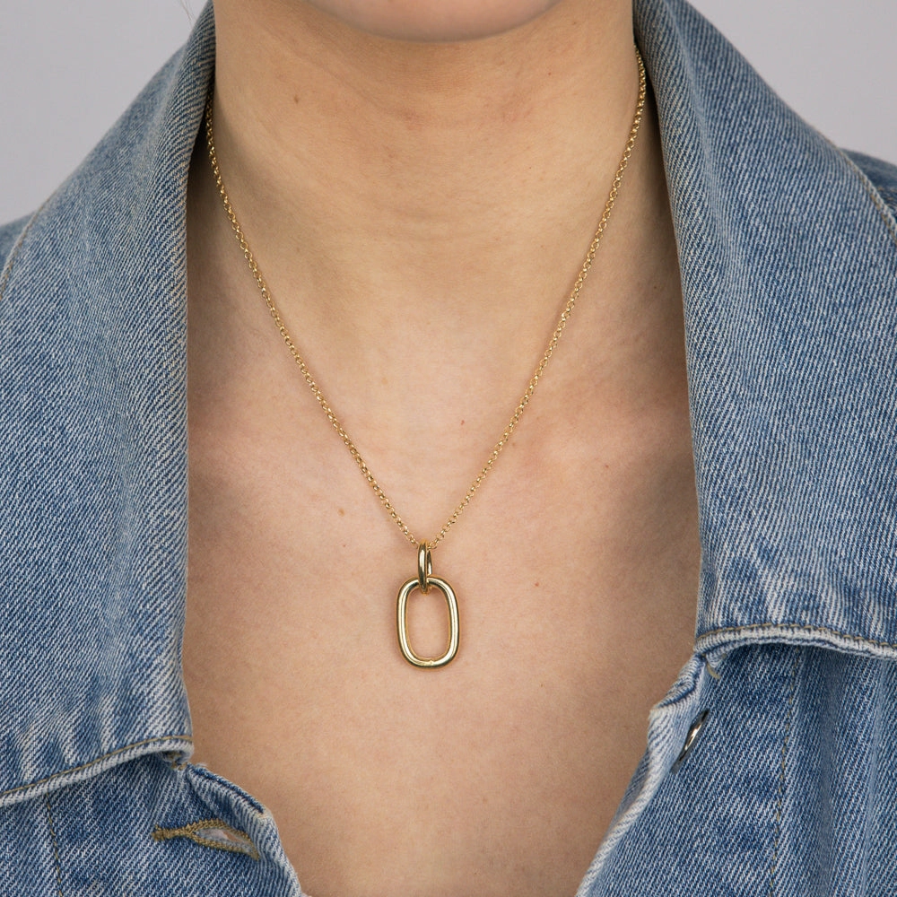 Sterling Silver Gold Plated Plain Link Pendant On 42 3cm Chain