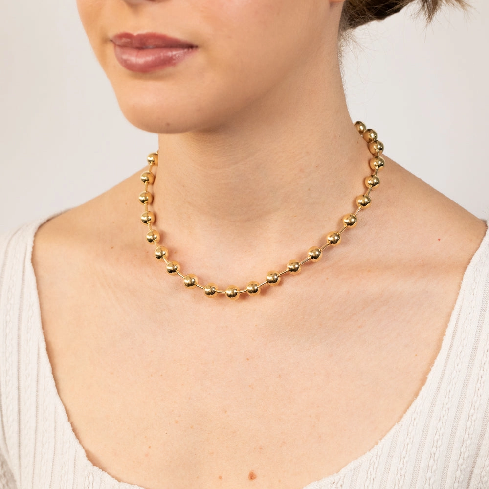 Sterling Silver Gold Plated Polished Ball 38 8cm Chain