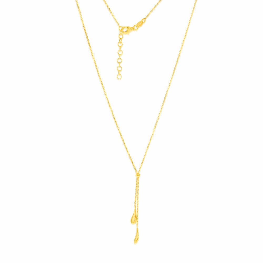 Sterling Silver Gold Plated Polished Double Tear Drop Pendant Chain