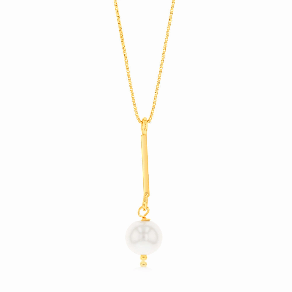 Sterling Silver Gold Plated Synthetic Pearl Pendant On 42 3cm Chain