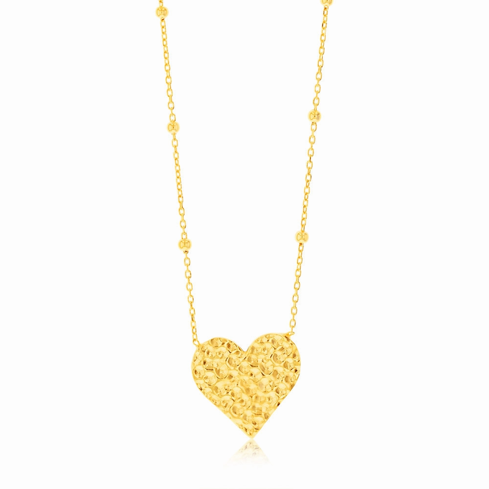 Sterling Silver Gold Plated Textured Heart Pendant on 42 3cm Chain