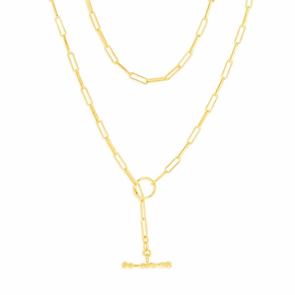 Sterling Silver Gold Plated Toggle Bar Paperclip 45cm Chain