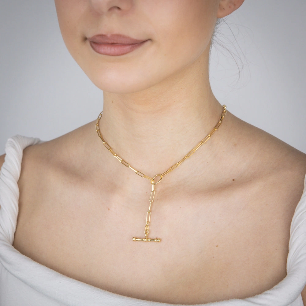 Sterling Silver Gold Plated Toggle Bar Paperclip 45cm Chain