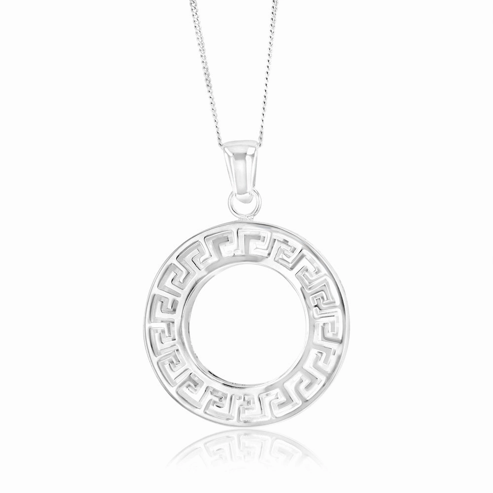 Sterling Silver Greek Key Open Round Pendant