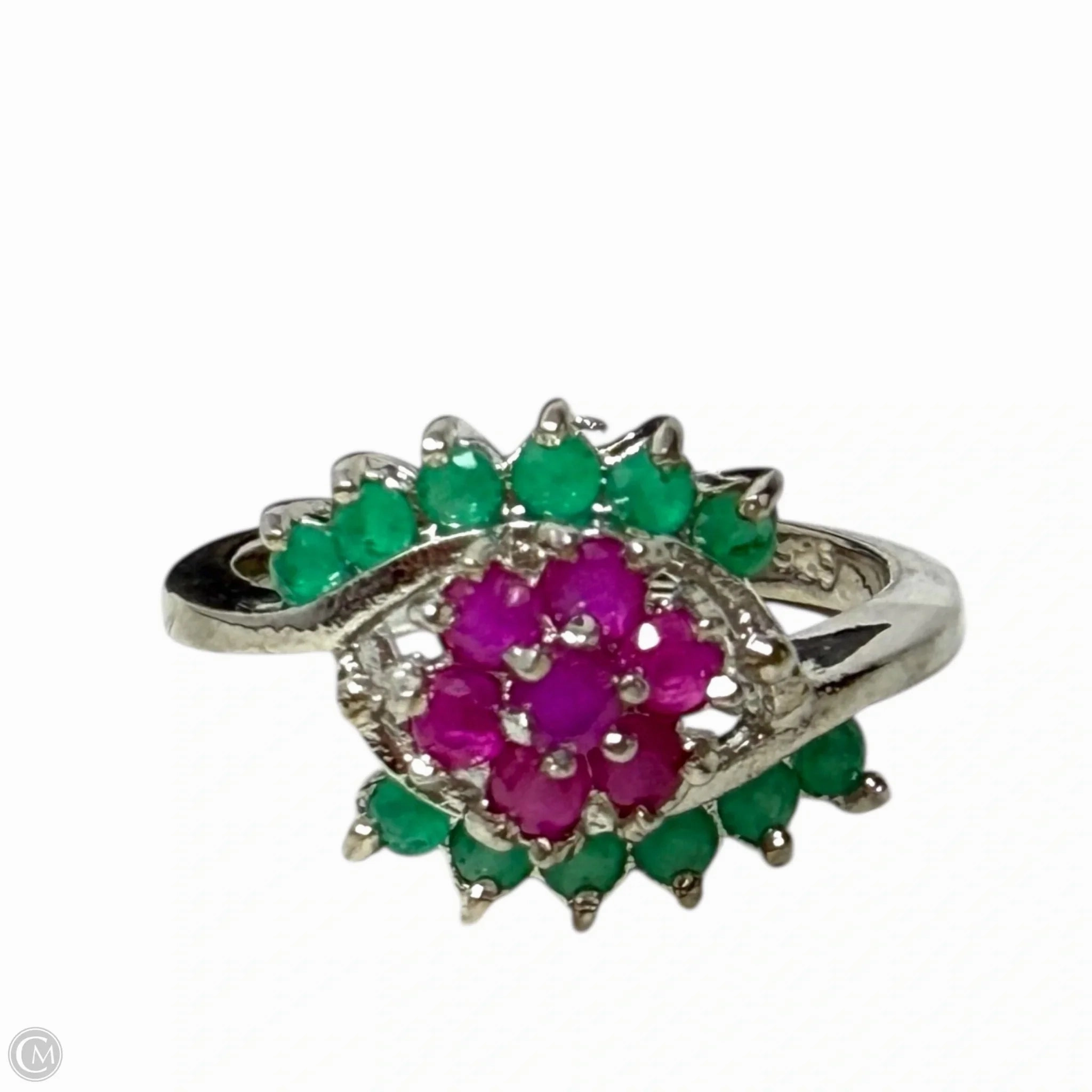 Sterling Silver Green & Red Gemstone Cocktail Ring, Size: 7