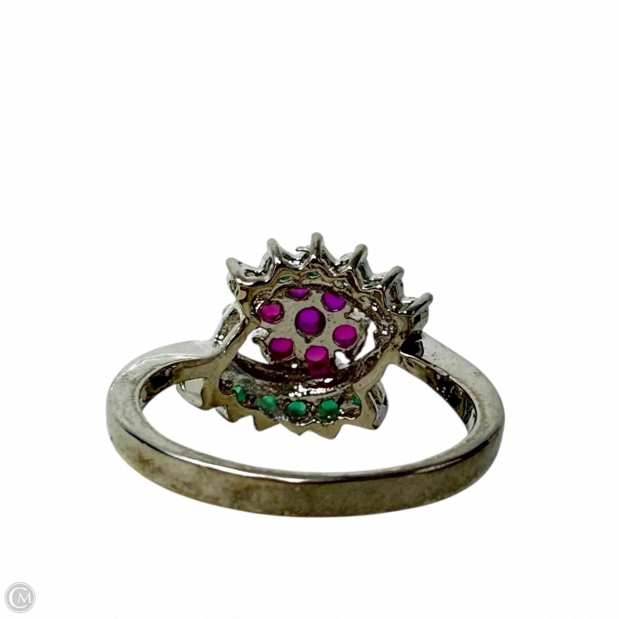 Sterling Silver Green & Red Gemstone Cocktail Ring, Size: 7