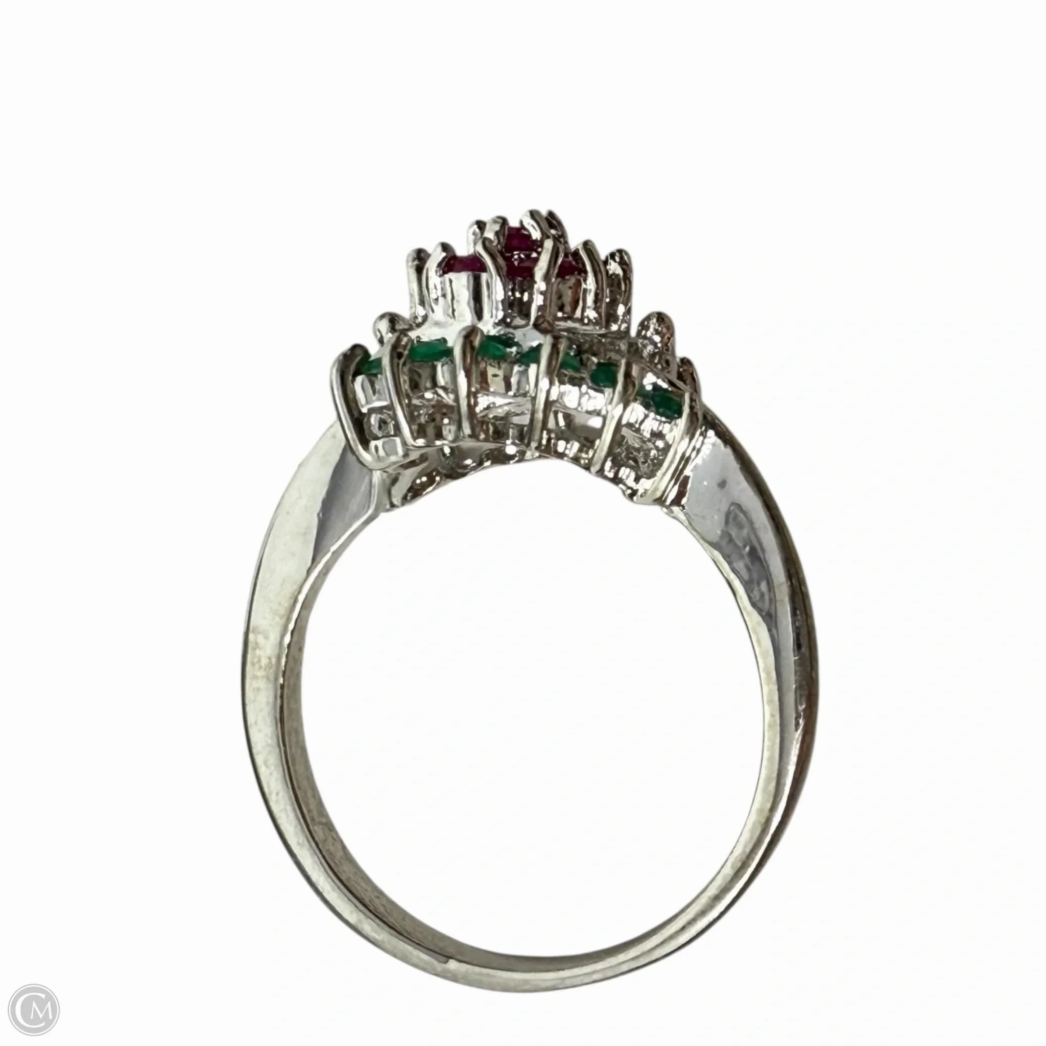 Sterling Silver Green & Red Gemstone Cocktail Ring, Size: 7