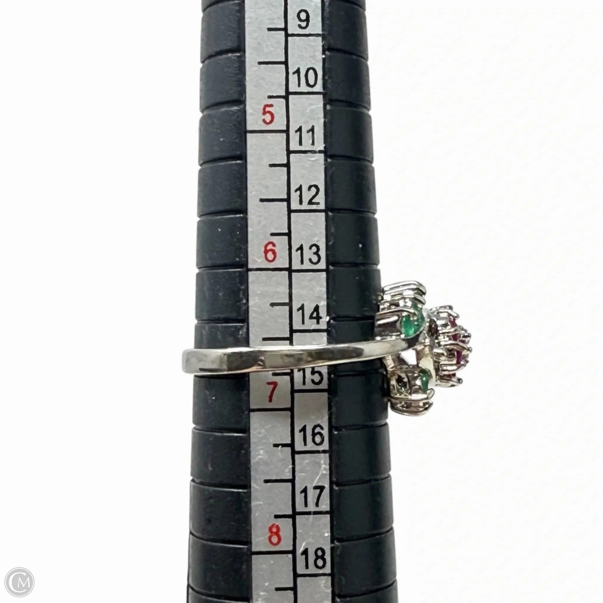 Sterling Silver Green & Red Gemstone Cocktail Ring, Size: 7