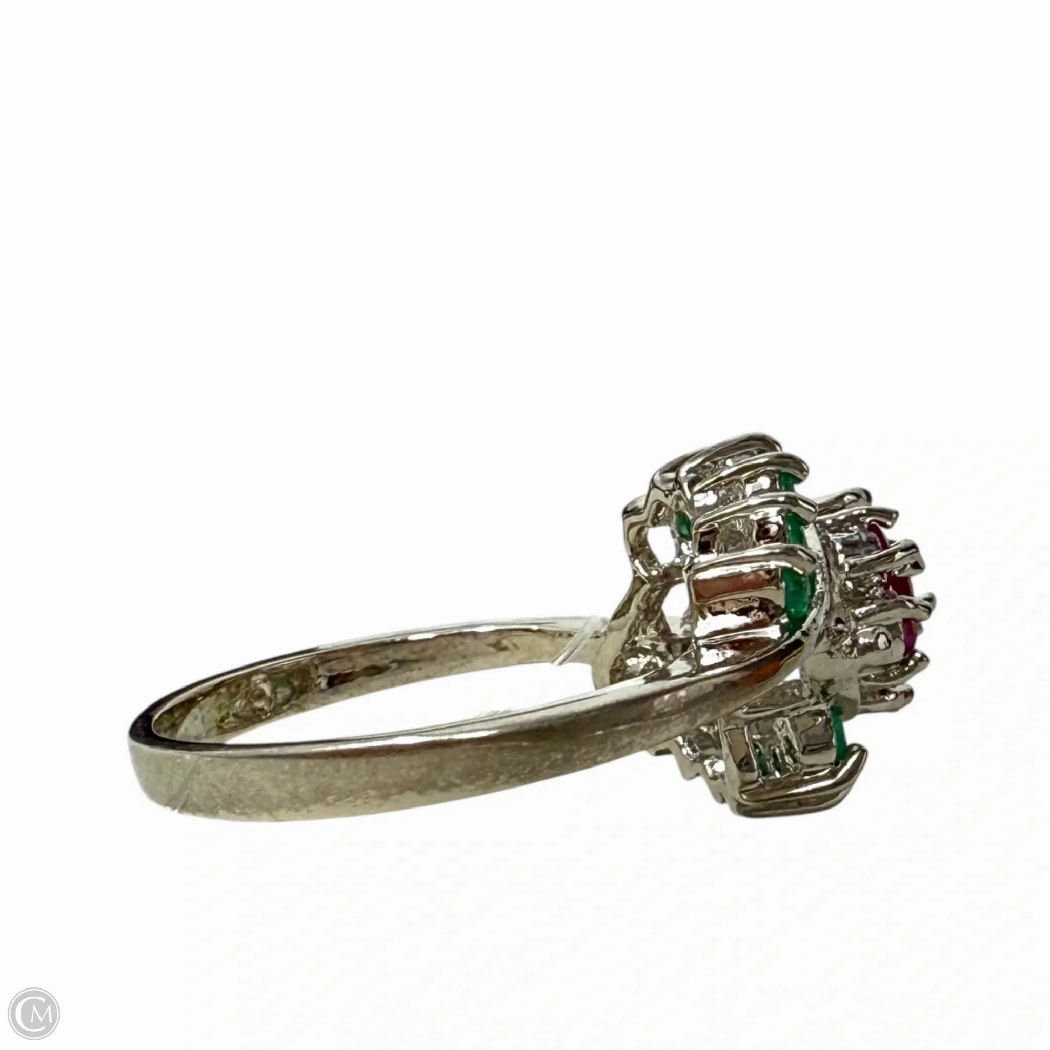 Sterling Silver Green & Red Gemstone Cocktail Ring, Size: 7