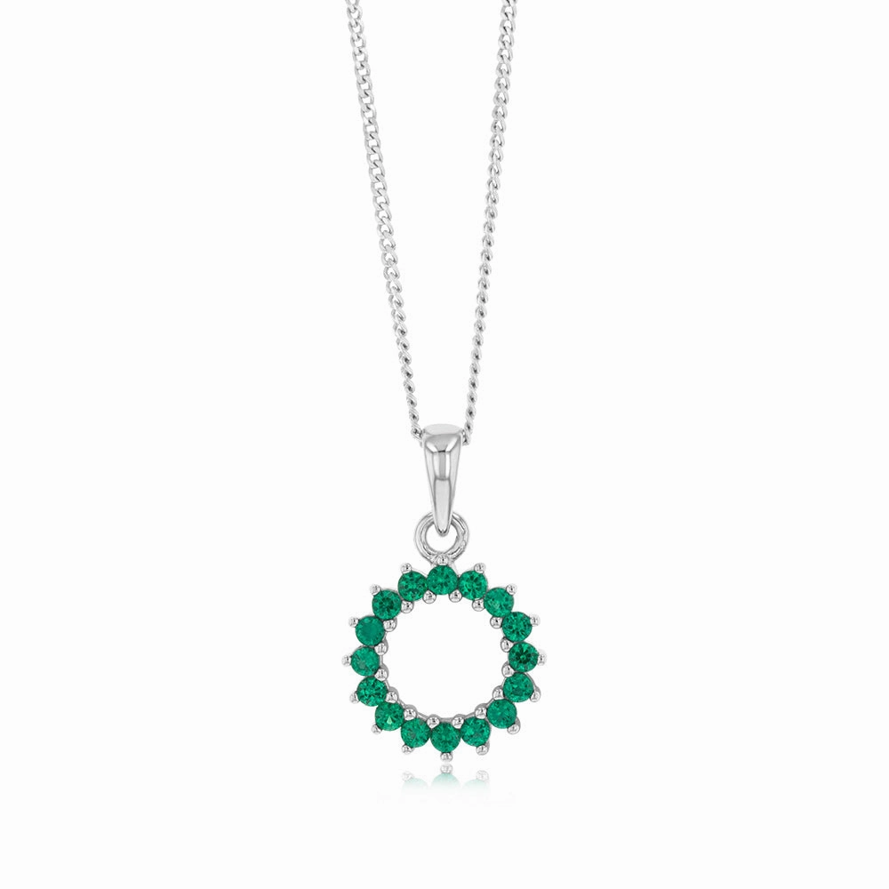 Sterling Silver Green Cubic Zirconia Circle Of Life Pendant
