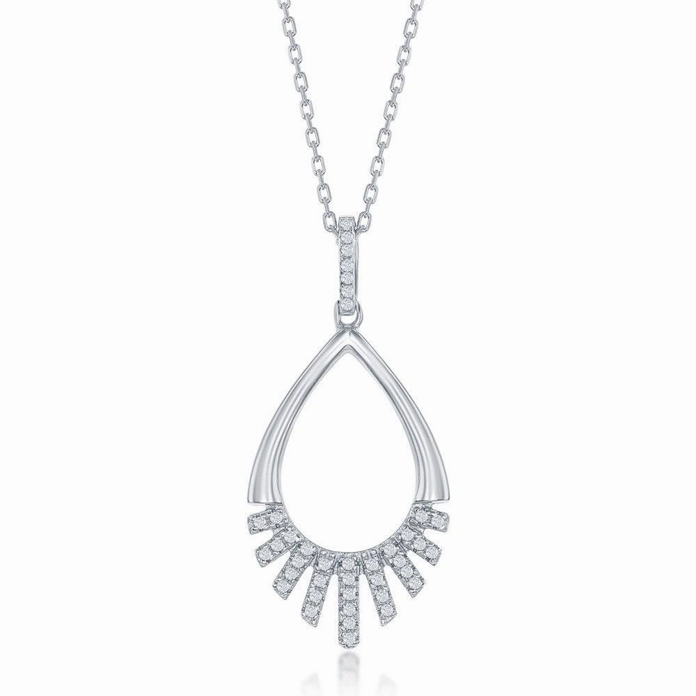 Sterling Silver Half CZ Pear-Shaped Pendant