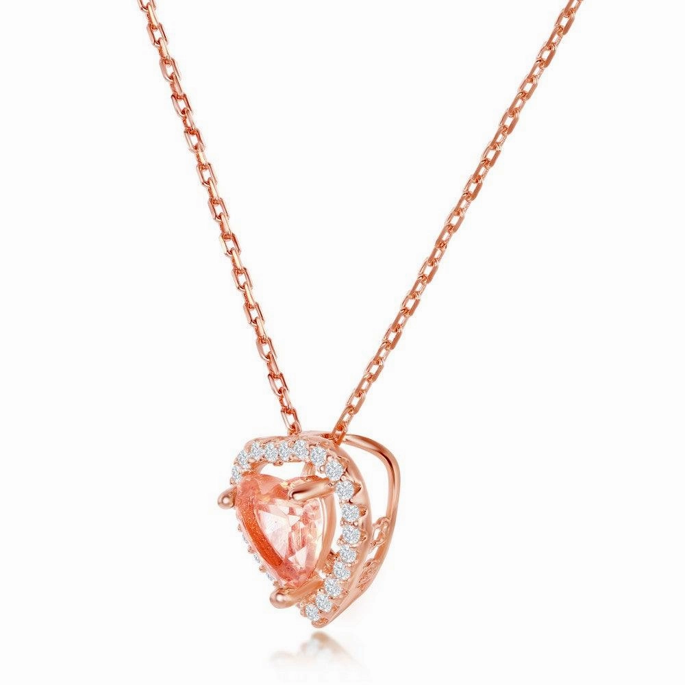Sterling Silver Heart Morganite CZ Border Pendant
