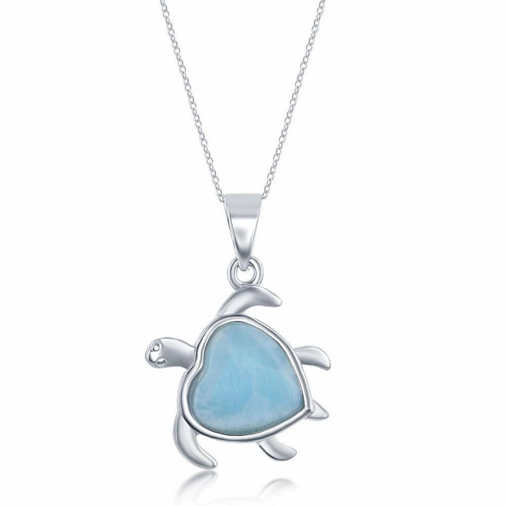 Sterling Silver Heart-Shaped Larimar Turtle Pendant