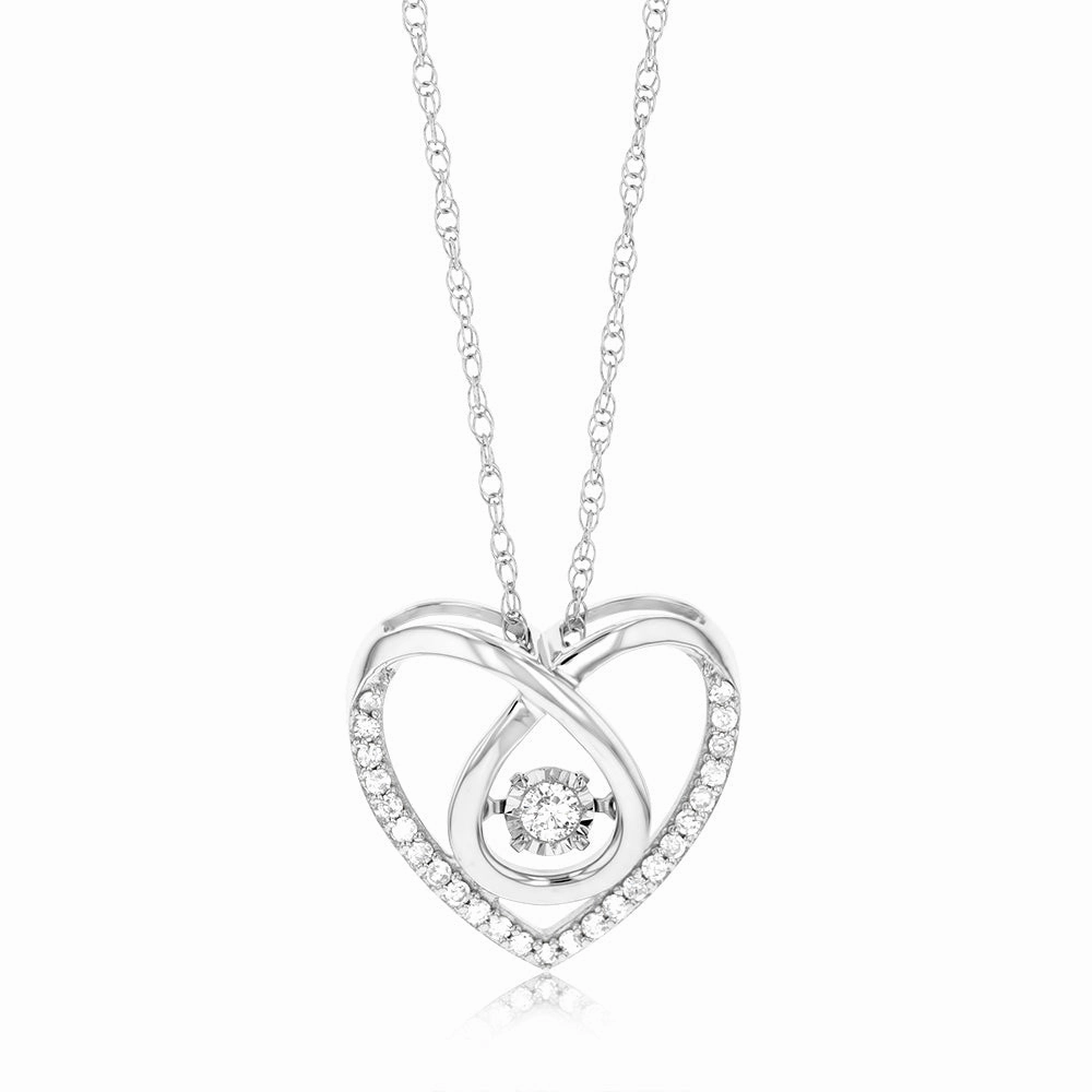 Sterling Silver Heart Shaped Pendant in 1/5 Carat Natural Diamonds