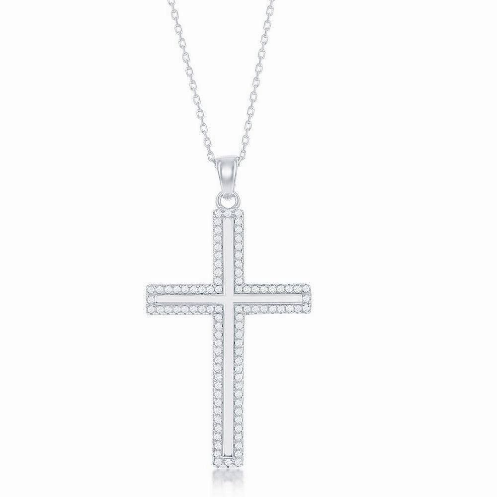 Sterling Silver High Polish CZ Cross Pendant
