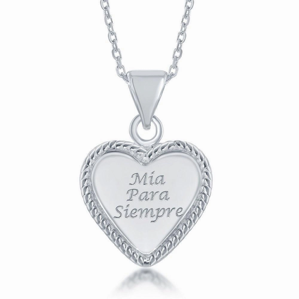 Sterling Silver Inscribed Rope Style Heart Pendant