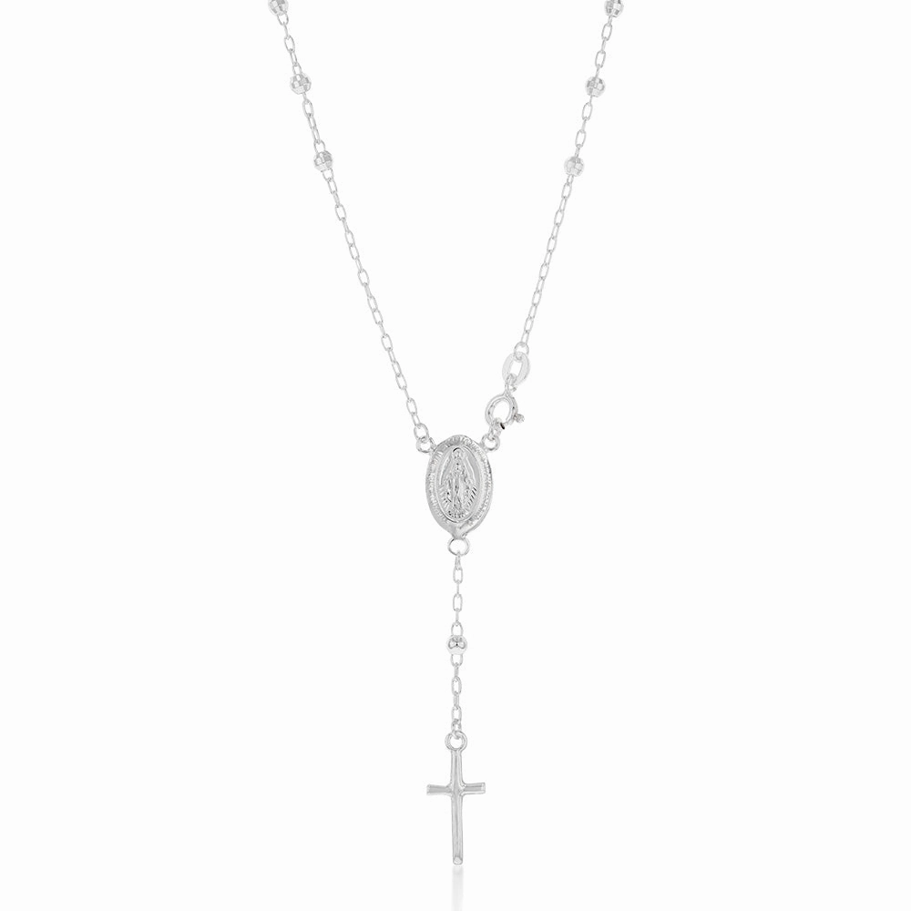 Sterling Silver Madonna And Cross Rosary 45cm Chain