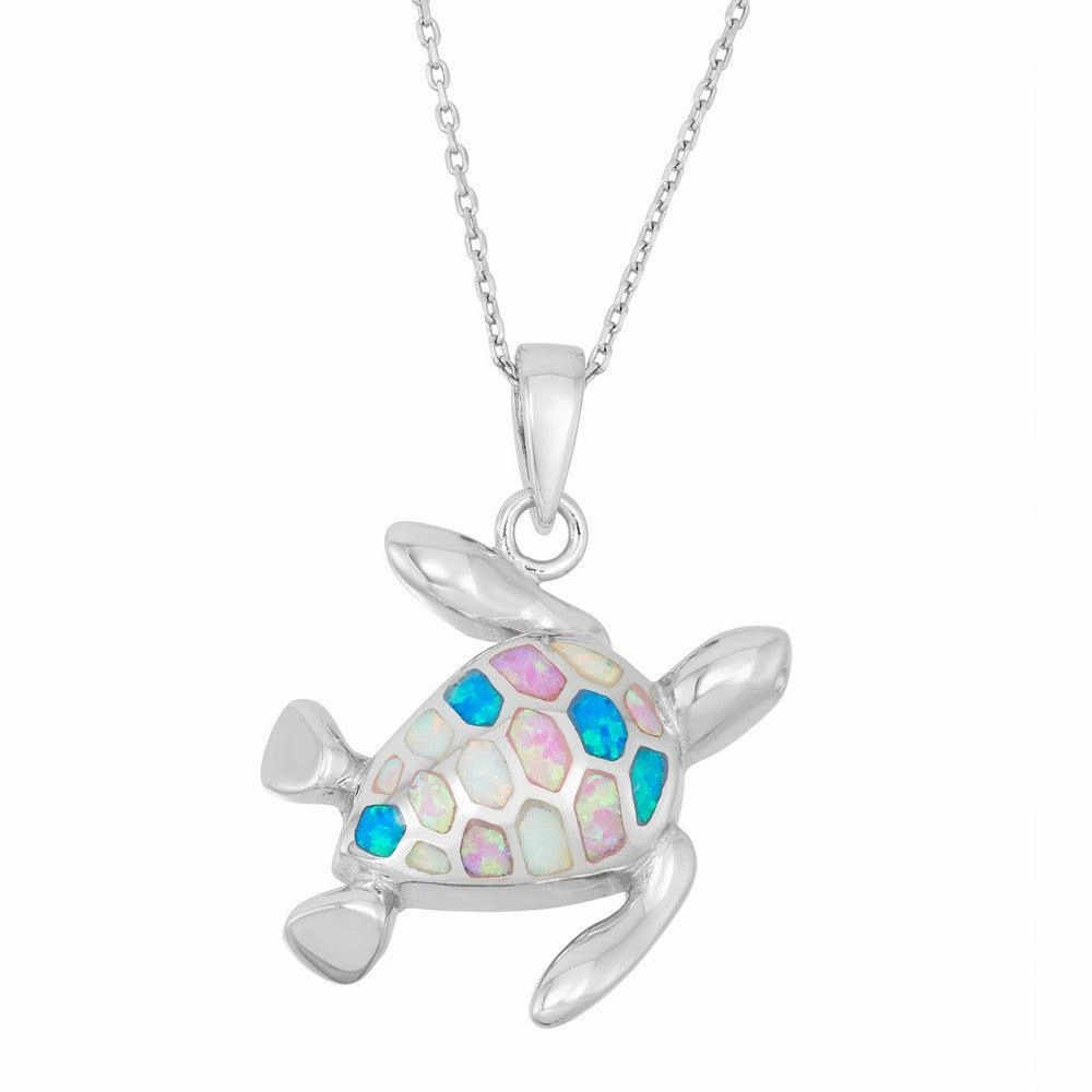 Sterling Silver Multi Inlay Opal Turtle Pendant