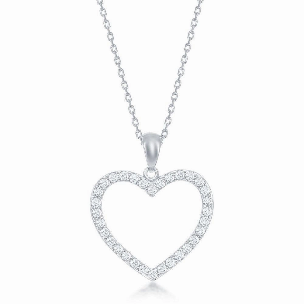 Sterling Silver Open Heart CZ Pendant