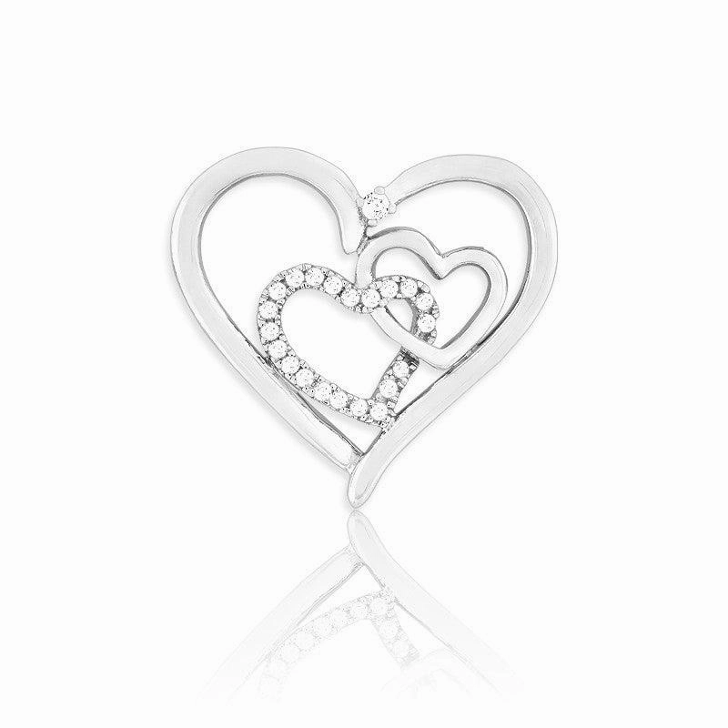 Sterling Silver Open Shiny CZ Hearts Pendant