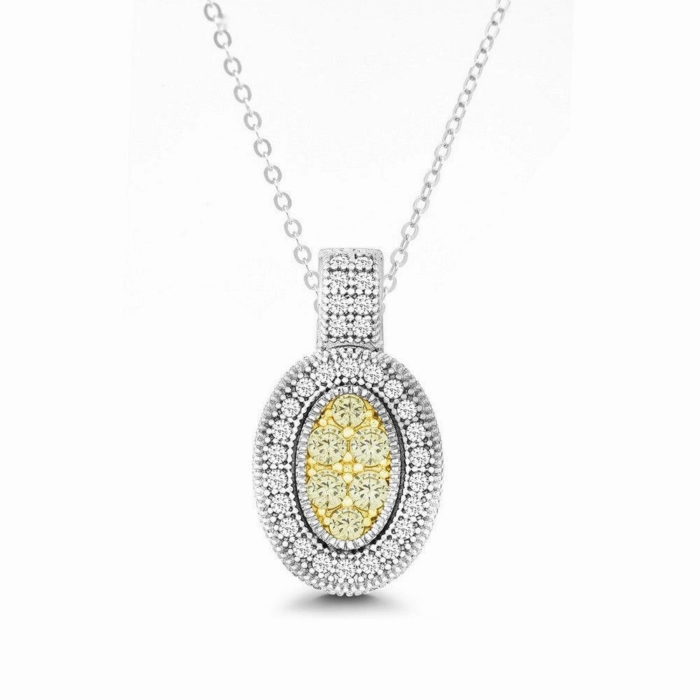 Sterling Silver Oval Canary CZ Micro Pave Pendant