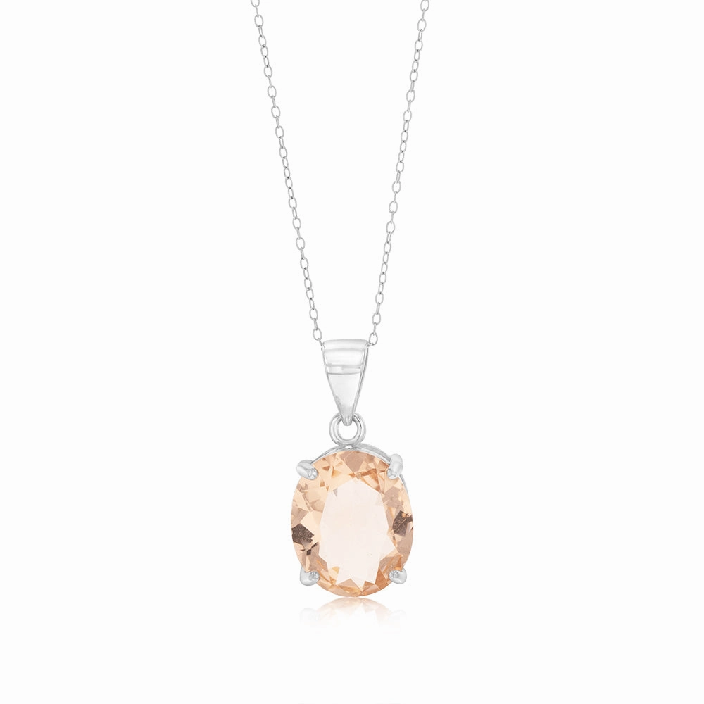 Sterling Silver Oval Created Morganite Pendant On Chain