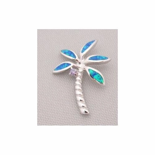 Sterling Silver Purple CZ Opal Palm Tree Pendant