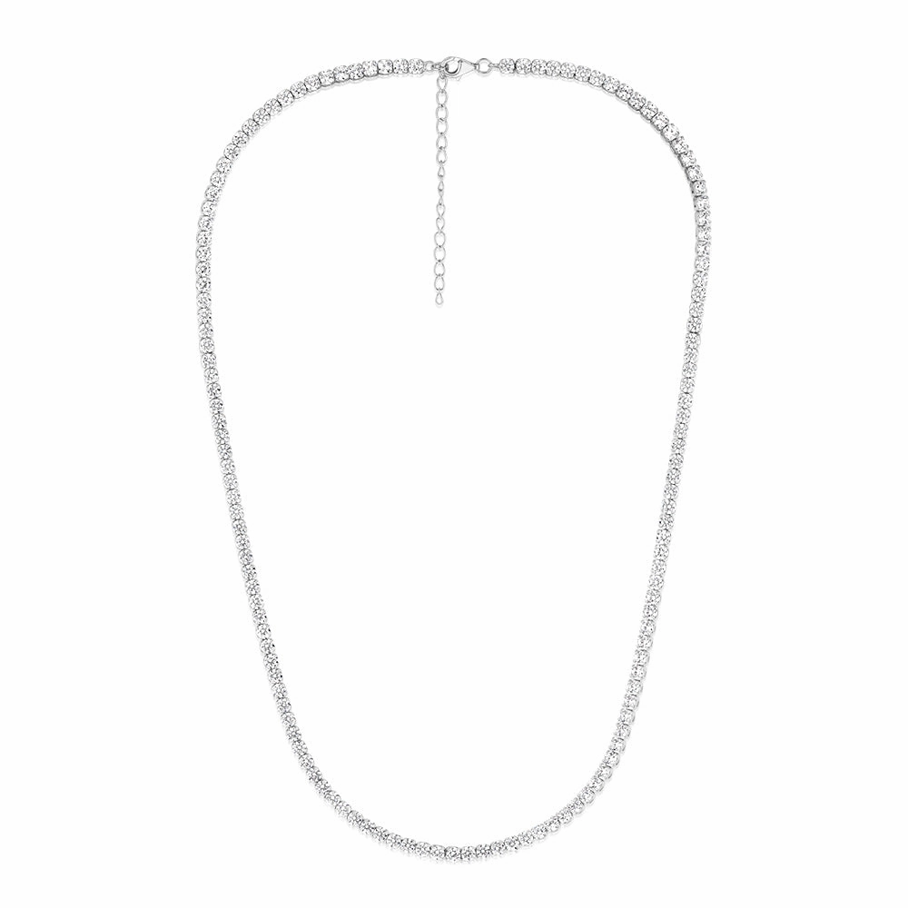 Sterling Silver Rhodium Plated 3mm Cubic Zirconia 45cm Chain