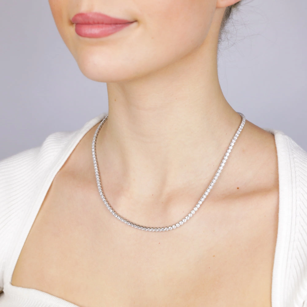 Sterling Silver Rhodium Plated 3mm Cubic Zirconia 45cm Chain