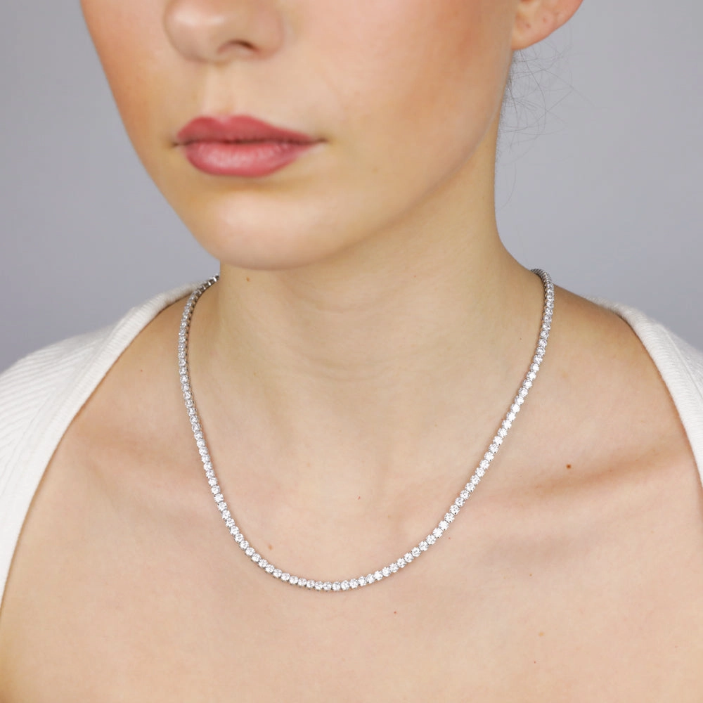 Sterling Silver Rhodium Plated 3mm Cubic Zirconia Tennis 50cm Chain