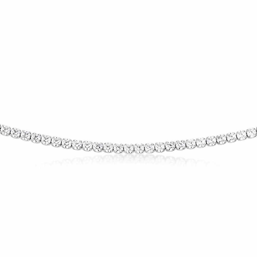 Sterling Silver Rhodium Plated 3mm Cubic Zirconia Tennis 50cm Chain