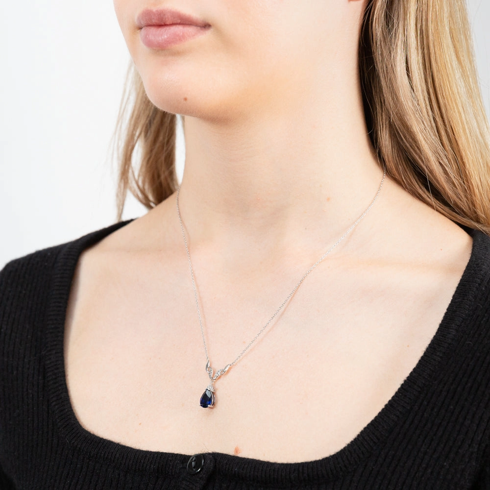 Sterling Silver Rhodium Plated Created Sapphire & Zirconia Necklet 42 3cm