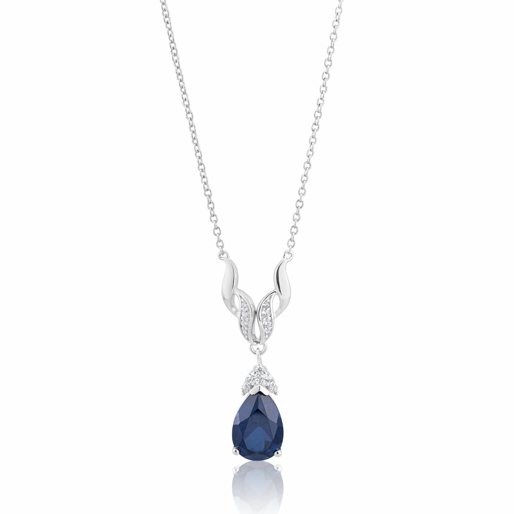 Sterling Silver Rhodium Plated Created Sapphire & Zirconia Necklet 42 3cm