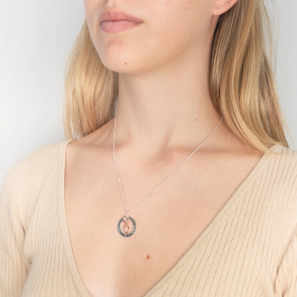 Sterling Silver Rose Gold Plated Love Is Infinity Pendant With 40   5cm Chain