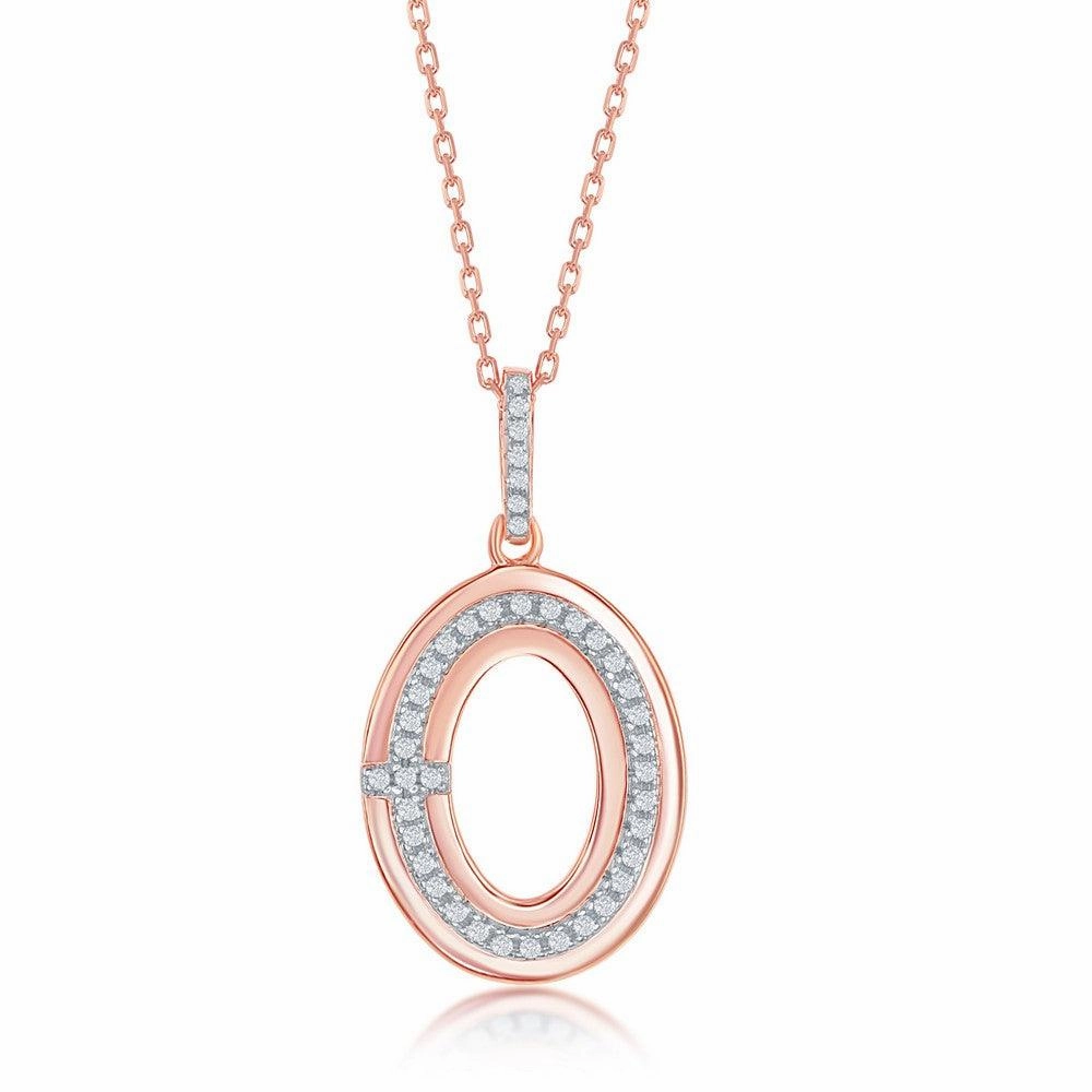 Sterling Silver Rose Gold Plated Oval CZ Pendant