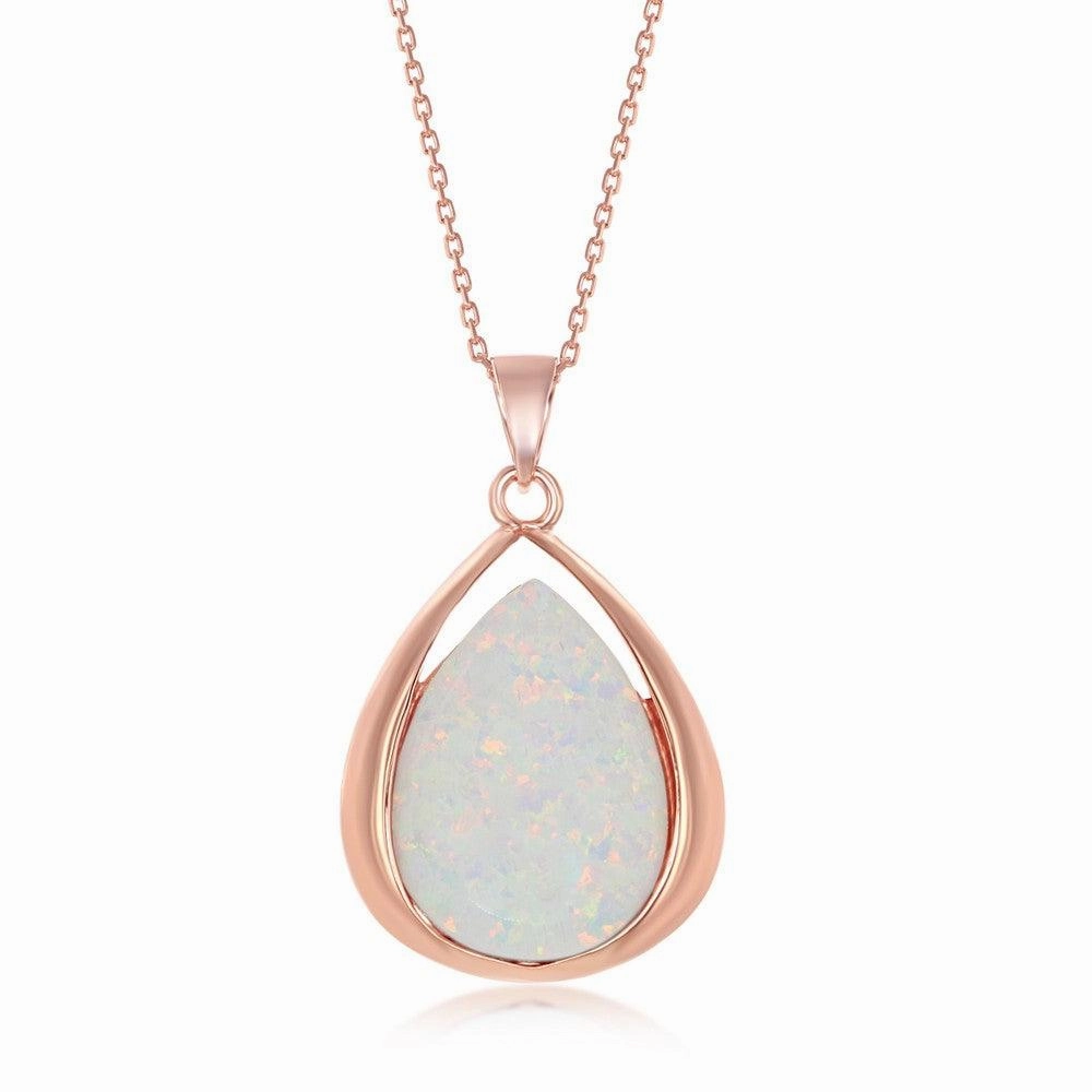 Sterling Silver Rose Gold Plated White Opal Pendant