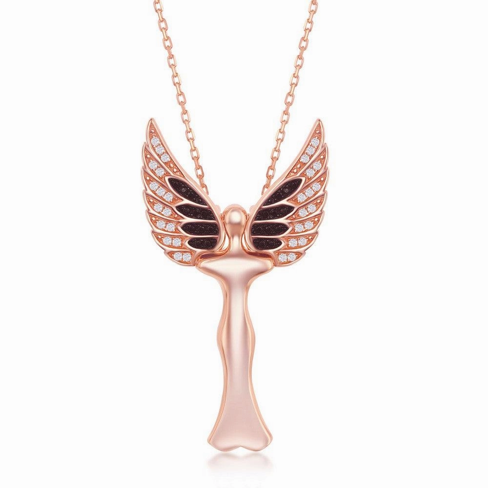 Sterling Silver Rose GP CZ Angel Movable Wings Pendant