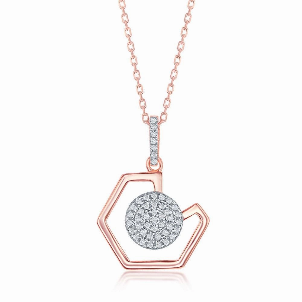 Sterling Silver Rose GP Geometric Micro-Pave Disc Pendant