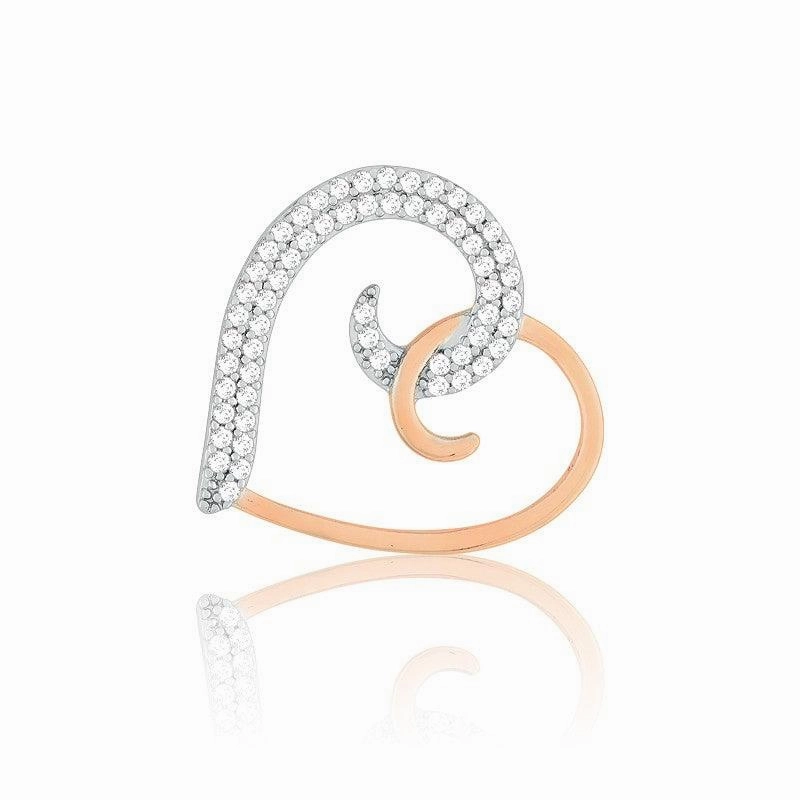 Sterling Silver Rose GP Half CZ Half Shiny Heart Pendant