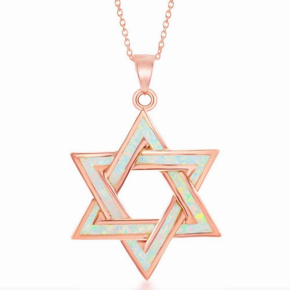 Sterling Silver Rose GP White Inlay Opal Star of David Pendant
