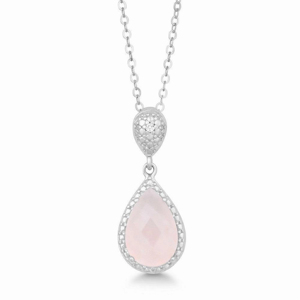 Sterling Silver Rose Quartz Diamond Pendant