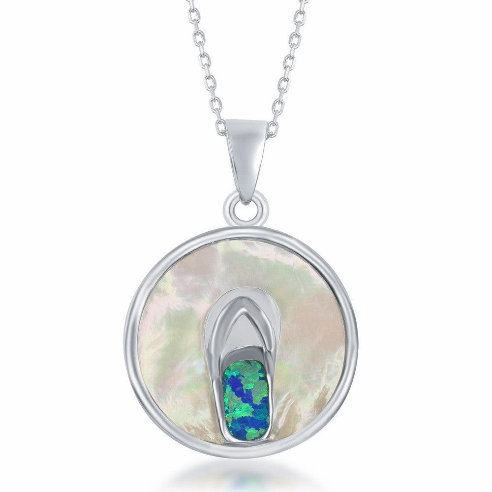 Sterling Silver Round MOP with Flip Flop Pendant